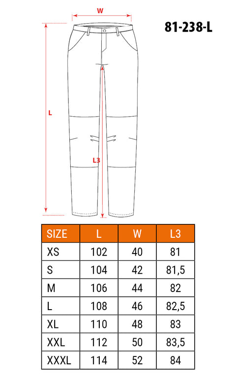 NEO TOOLS 81-238-XXXL Munkanadrág, HD, karcsúsított(slim fit), 60% pamut, 37% polyester, 3% elastane, 285 g/m2, övvel, XXXL