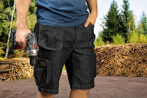 NEO TOOLS 81-273-M Rövidnadrág, farmer, DENIM, fekete, cipzáros oldalzsebekkel, 98% pamut, 410g/m2, M