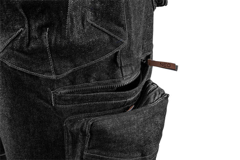 NEO TOOLS 81-273-XS Rövidnadrág, farmer, DENIM, fekete, cipzáros oldalzsebekkel, 98% pamut, 410g/m2, XS