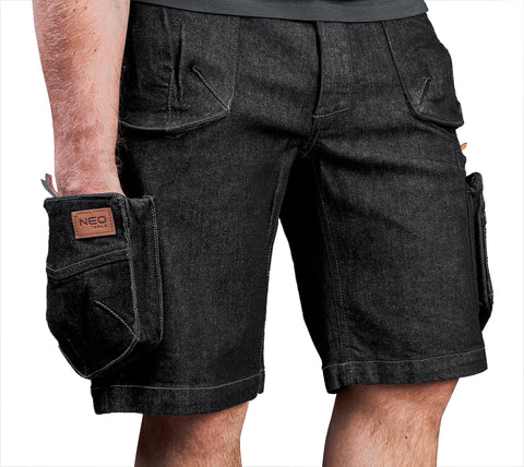 NEO TOOLS 81-273-XXL Rövidnadrág, farmer, DENIM, fekete, cipzáros oldalzsebekkel, 98% pamut, 410g/m2, XXL