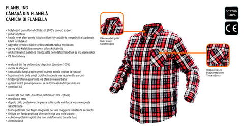 NEO TOOLS 81-540-XXL Munkaing, flanel, piros-fekete-fehér, 100% pamut, XXL