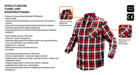 NEO TOOLS 81-540-XXL Munkaing, flanel, piros-fekete-fehér, 100% pamut, XXL