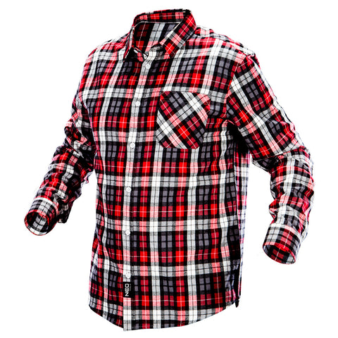 NEO TOOLS 81-540-L Munkaing, flanel, piros-fekete-fehér, 100% pamut, több méretben