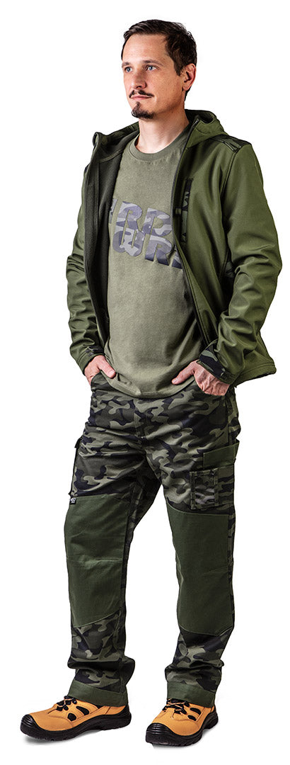 NEO TOOLS 81-612-S Munkapóló, CAMO, feliratos, olíva, 100% pamut, 180g/m2, S