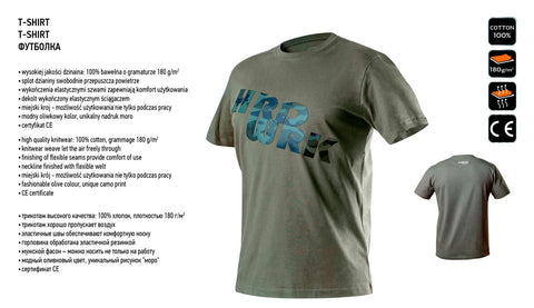 NEO TOOLS 81-612-XXL Munkapóló, CAMO, feliratos, olíva, 100% pamut, 180g/m2, XXL
