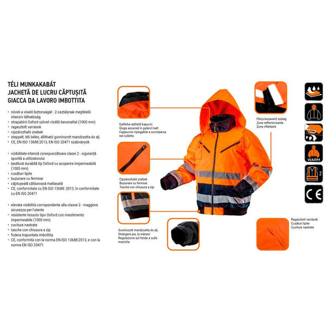 NEO TOOLS 81-711-XXXL Munkakabát, láthatósági, extrán szigetelt, narancssárga, XXXL