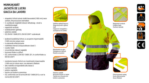 NEO TOOLS 81-720-XXXL Munkakabát, láthatósági, vízálló, sárga, XXXL