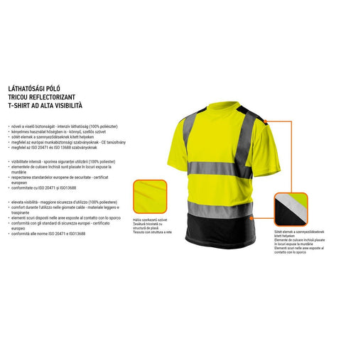 NEO TOOLS 81-730-XL Munkapóló, láthatósági, sárga, sötét alsó résszel, L