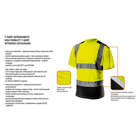NEO TOOLS 81-730-XXL Munkapóló, láthatósági, sárga, sötét alsó résszel, L