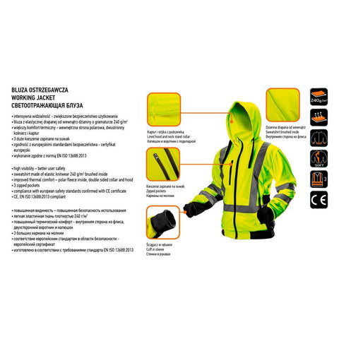 NEO TOOLS 81-745-XXL Munkadzseki, láthatósági, citromsárga, kapucnival, XXL