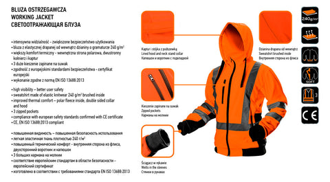 NEO TOOLS 81-746-XXL Munkadzseki, láthatósági, narancssárga, kapucnival, XXL