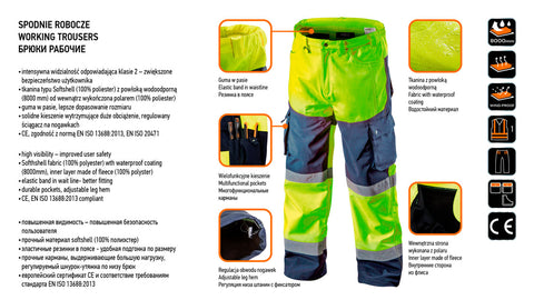 NEO TOOLS 81-750-XXXL Munkanadrág, láthatósági, softshell, citromsárga, XXXL