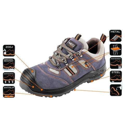 NEO TOOLS 82-036 Munkacipő, velúrbőr, CE, 45, S1P SRA