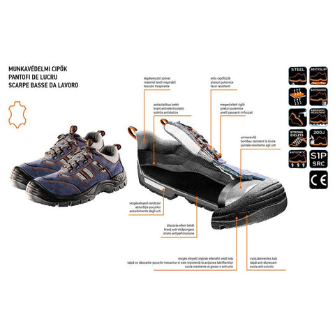 NEO TOOLS 82-037 Munkacipő, velúrbőr, CE, 46, S1P SRA