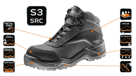 NEO TOOLS 82-151-46 Munkabakancs S3 SRC, Nubuk bőr, 46
