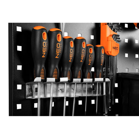 NEO TOOLS 84-093 Csavarhúzótartó kampó műhelykocsihoz, szerszámtartó falhoz(84-500, 501)