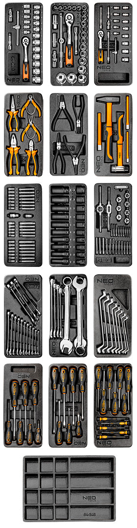NEO TOOLS 84-220+G Műhelykocsi 7 fiókkal, 174db szerszámmal 805x972x460mm, szerszámkocsi