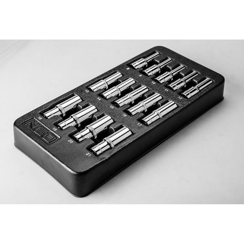 NEO TOOLS 84-243 Dugókulcskészlet hosszú 1/2” 14db, 8-21mm, műhelykocsitálcával