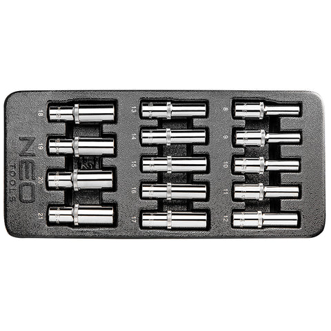 NEO TOOLS 84-243 Dugókulcskészlet hosszú 1/2” 14db, 8-21mm, műhelykocsitálcával