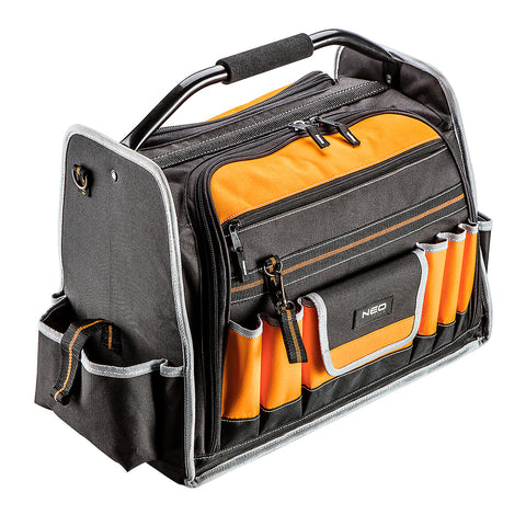 NEO TOOLS 84-301 Szerszámtáska csőalakú fém fogantyúval, kívül:12 zseb, belül:32 zseb