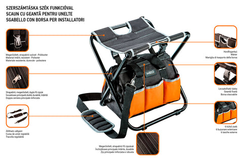 NEO TOOLS 84-306 Szerszámtáska szék funkcióval