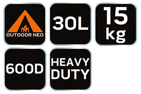 NEO TOOLS 84-325 Túra hátizsák, 600D poliészter, 30L, Terepszínű