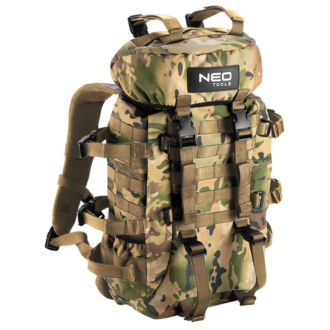 NEO TOOLS 84-325 Túra hátizsák, 600D poliészter, 30L, Terepszínű