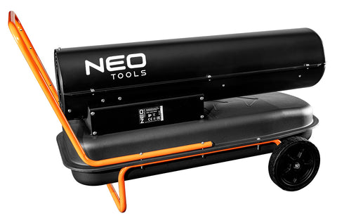 NEO TOOLS 90-082 Gázolajos hőlégbefúvó, 50kW, 50l, fogyasztás: 4.7l / h, teljesítmény: 1100 m3 / h, kerekekkel