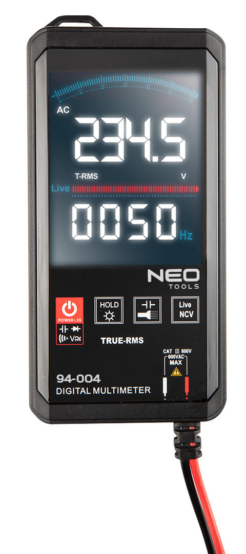 NEO TOOLS 94-004 Multiméter digitális, AC V, DC V, AC A, DC A, ellenállás, hőmérő