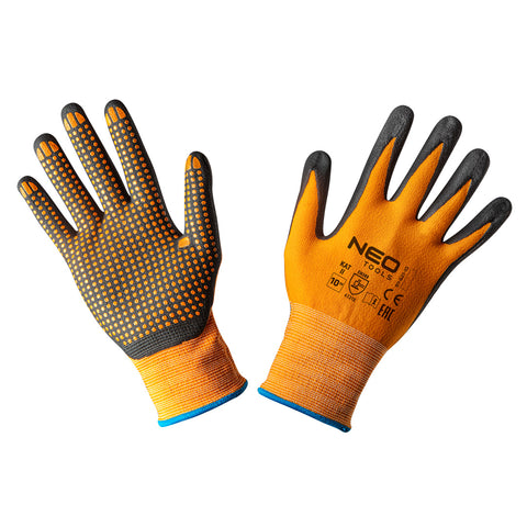 NEO TOOLS 97-621-10 Munkakesztyű, nylon, csúszásgátló pöttyökkel, 4131X, több méretben