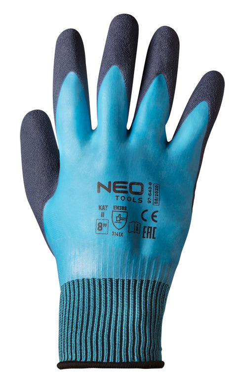 NEO TOOLS 97-643-11 Munkakesztyű, latex bevonatú poliészter (2 rétegű), 3141X, 11"