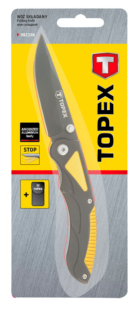 TOPEX 98Z106 Kés, összecsukható kés retesszel, 7cm penge, összecsukott 105mm