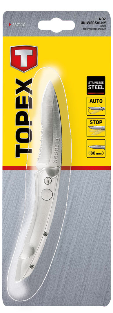 TOPEX 98Z110 Kés, összecsukható kés retesszel, 8cm penge, teljes 205mm
