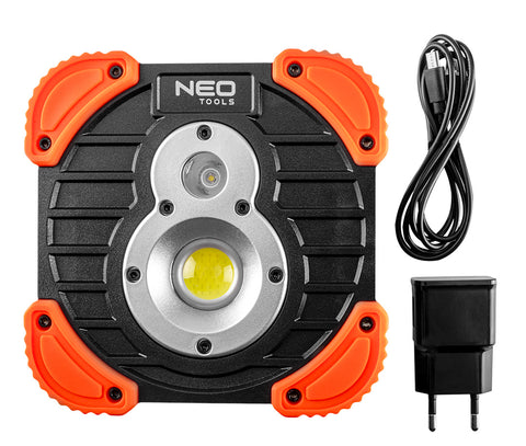 NEO TOOLS 99-040 Akkus reflektor, talpas, tölthető, 750 + 250lum COB LED, powerbank funkció, 10W