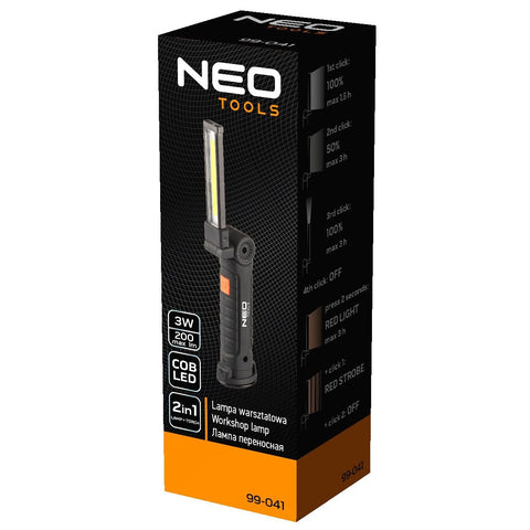 NEO TOOLS 99-041 Akkus műhely-vizsgálólámpa, tölthető, 200lum COB LED, 3W